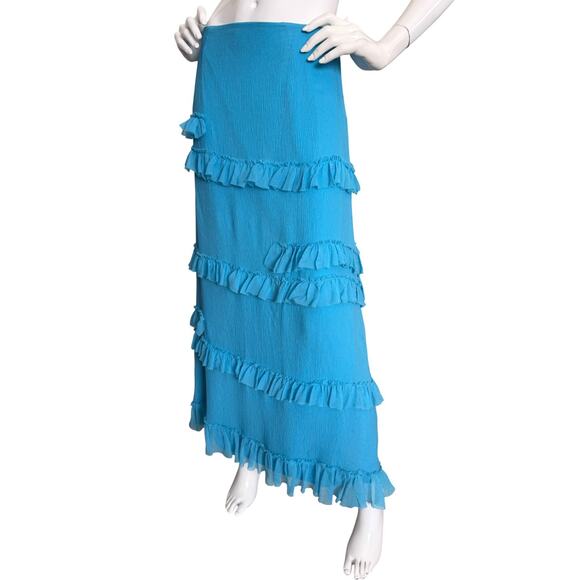 nina austin Y2K silk chiffon coquette ruffle blue fairy whimsy maxi slip medium - Picture 6 of 7